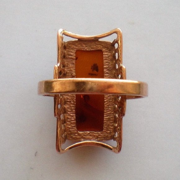 Vintage Russian Russia 14K 583 Rose Pink Gold Baltic Honey Amber Cocktail RING - Picture 8 of 10